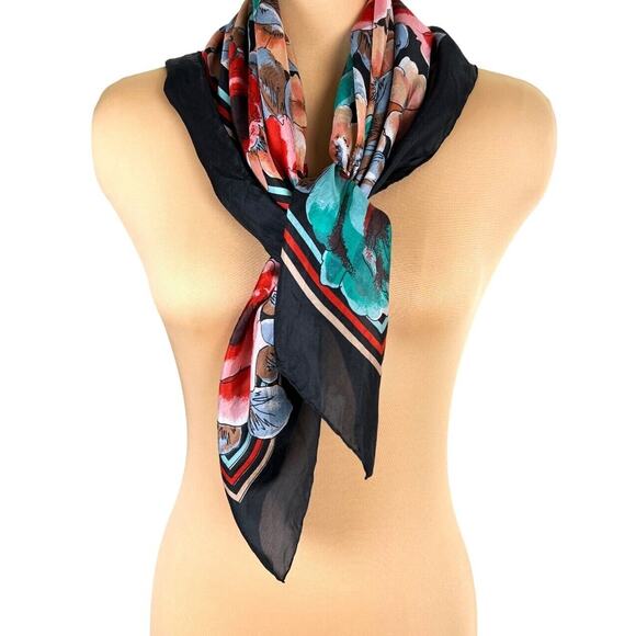 Fashion Scarf Floral Red Blue Colorful Elegant Artistic Flowers Classic 32x32 - Picture 4 of 8